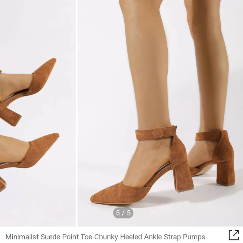 NWT IN PACKAGING COGNAC FAUX SUADE CHUNKY HEEL ANKLE STRAP PUMPS SIZE 10